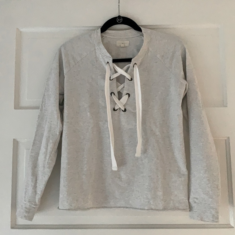 Lucky Brand lace up light gray lightweight sweatshirt
